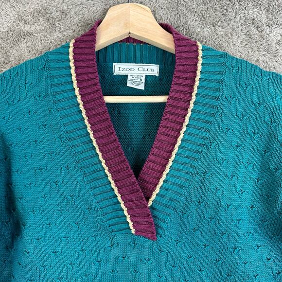 Vintage 80s 90s Izod Teal V Neck Sweater Women S Cricket Tennis Preppy Golf - Picture 3 of 8
